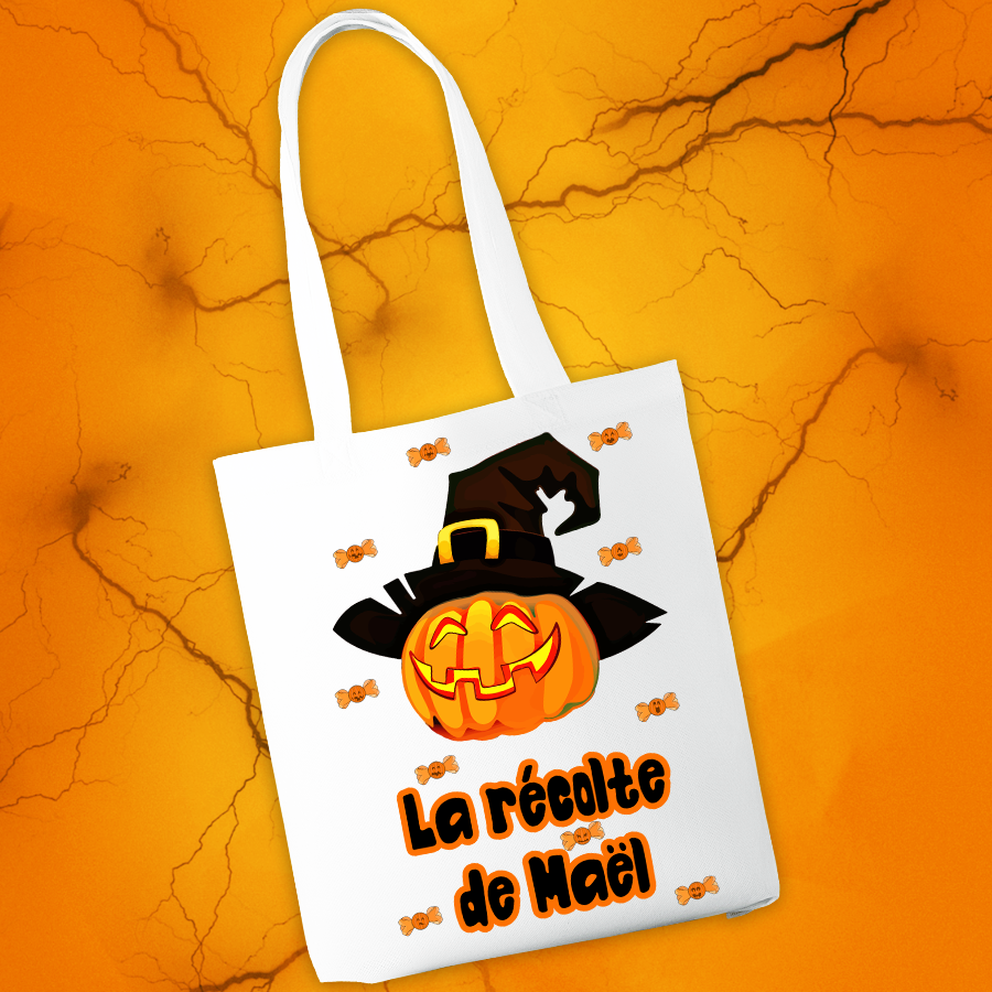 Tote bag personnalisable Halloween modèle citrouille